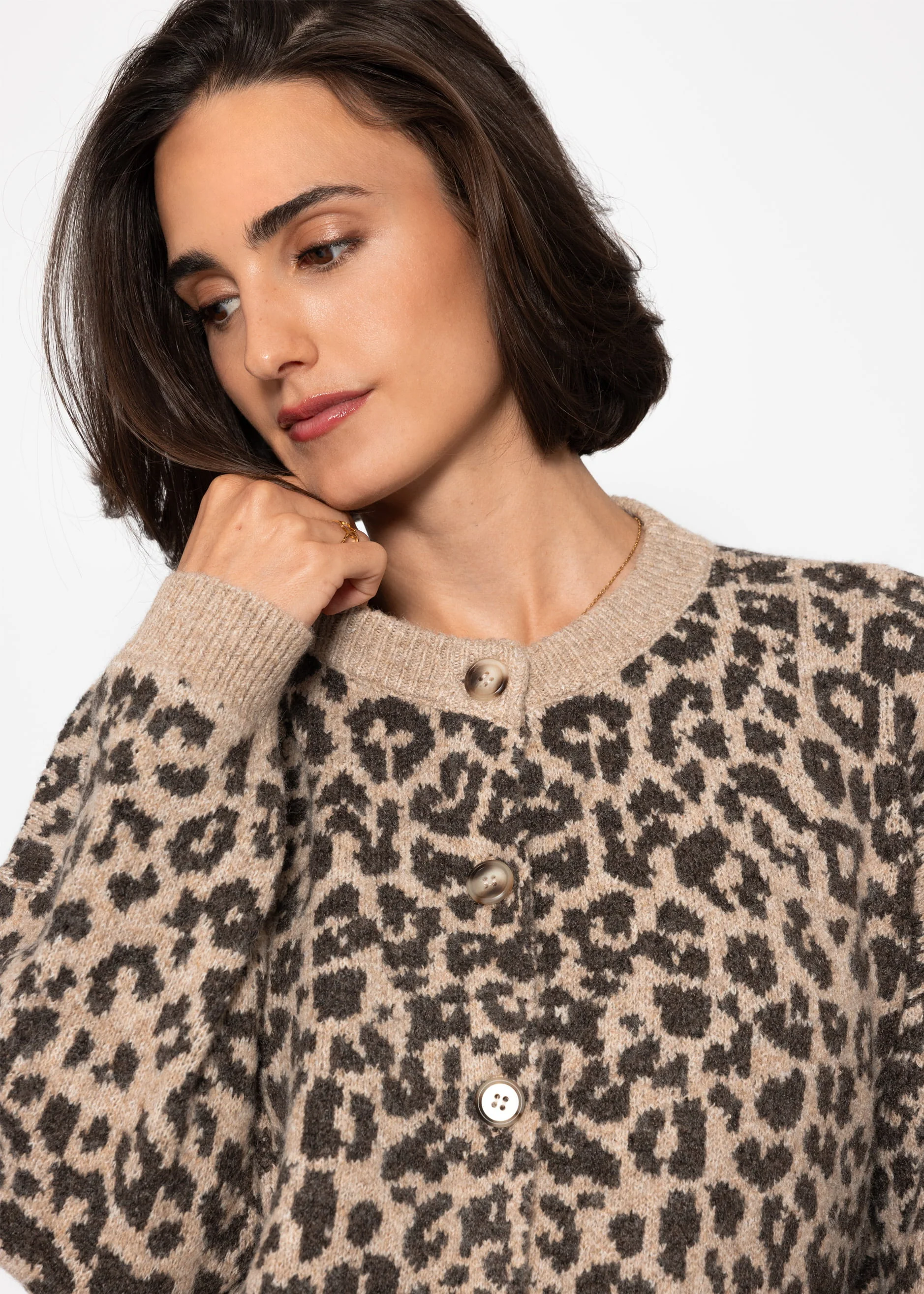 Cardigan with Leo pattern-beige-brown - Image 7