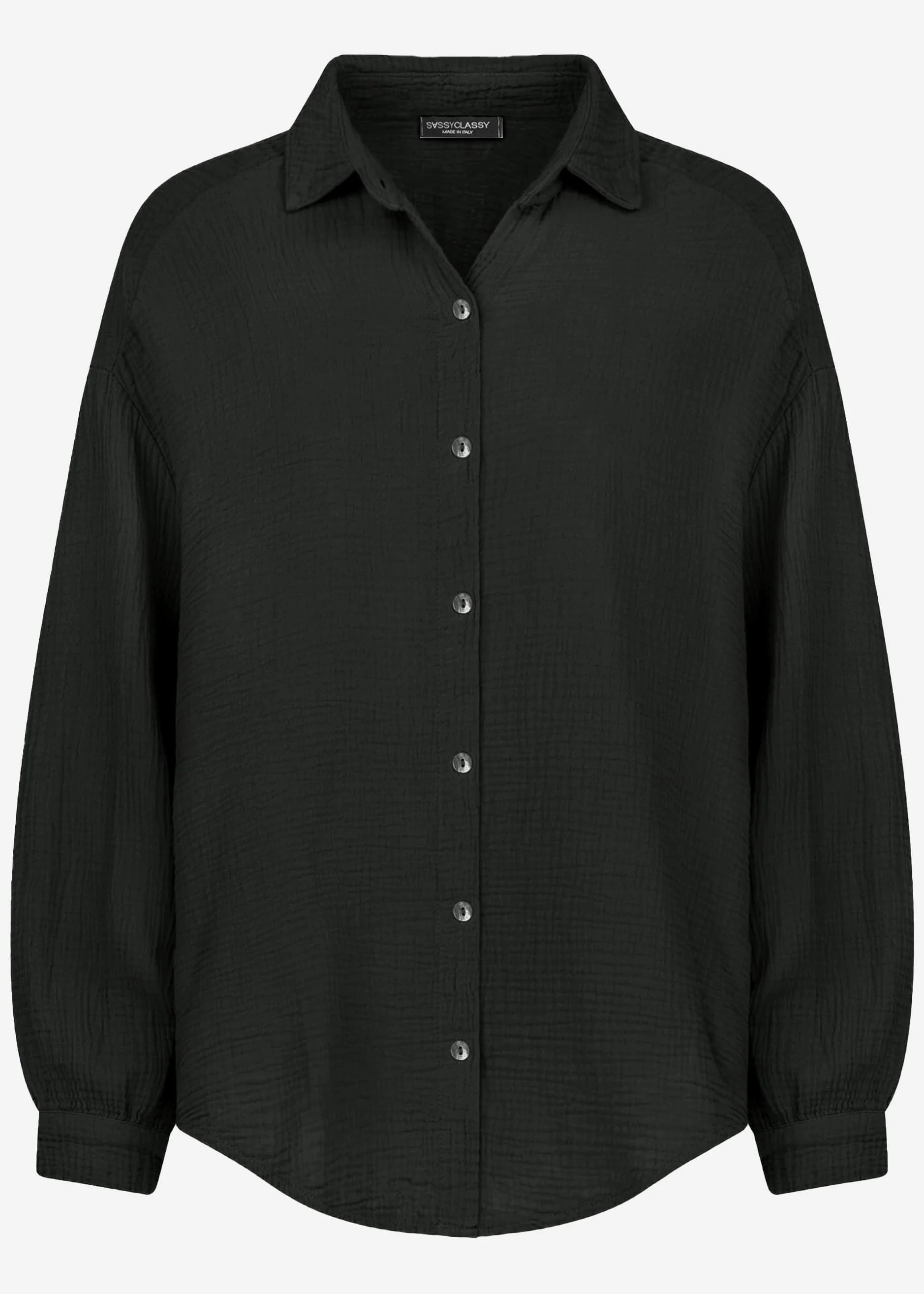 Muslin blouse oversize, short, black - Image 7