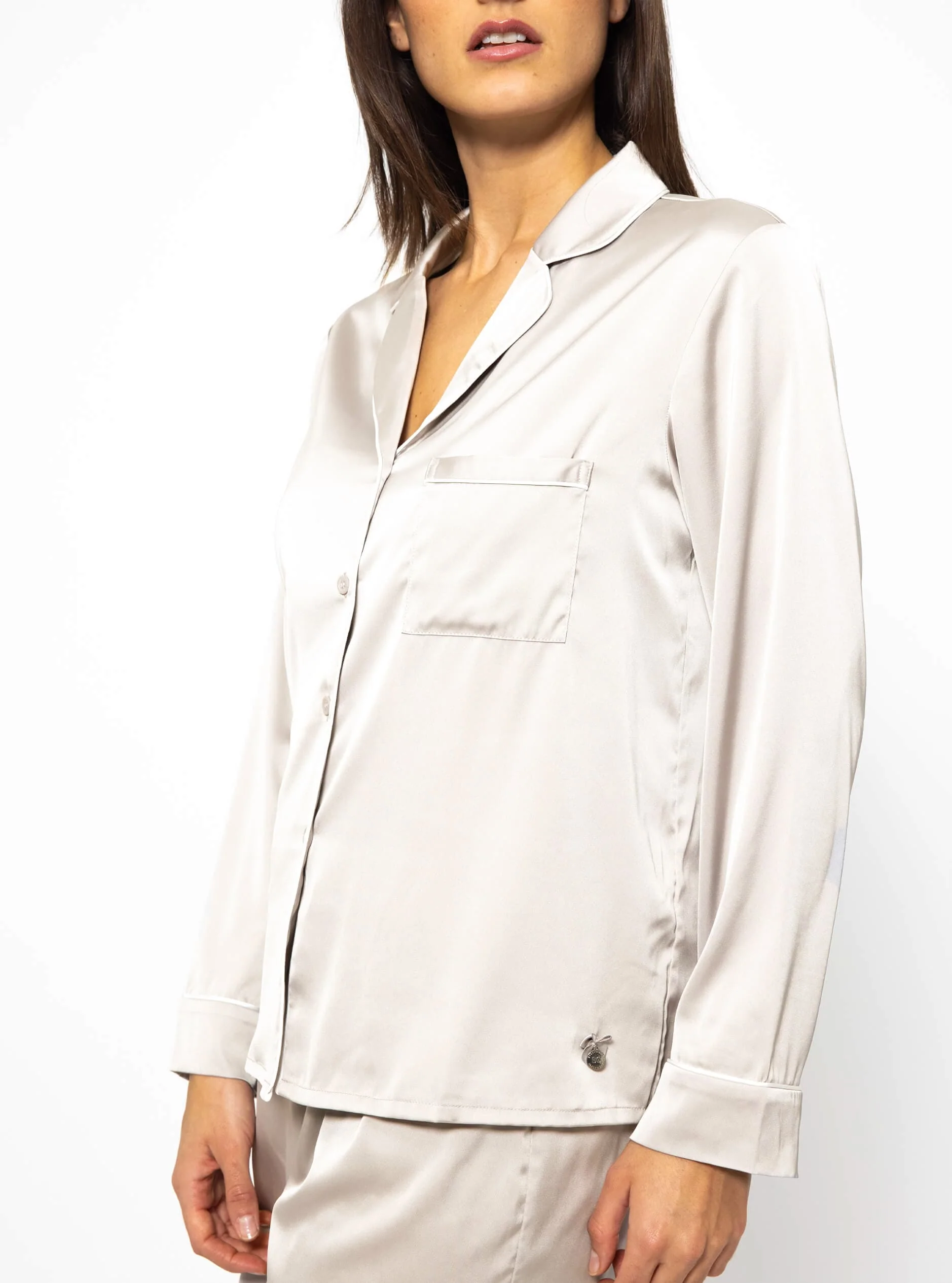 Satin pajama blouse with piping - champagne - Image 7