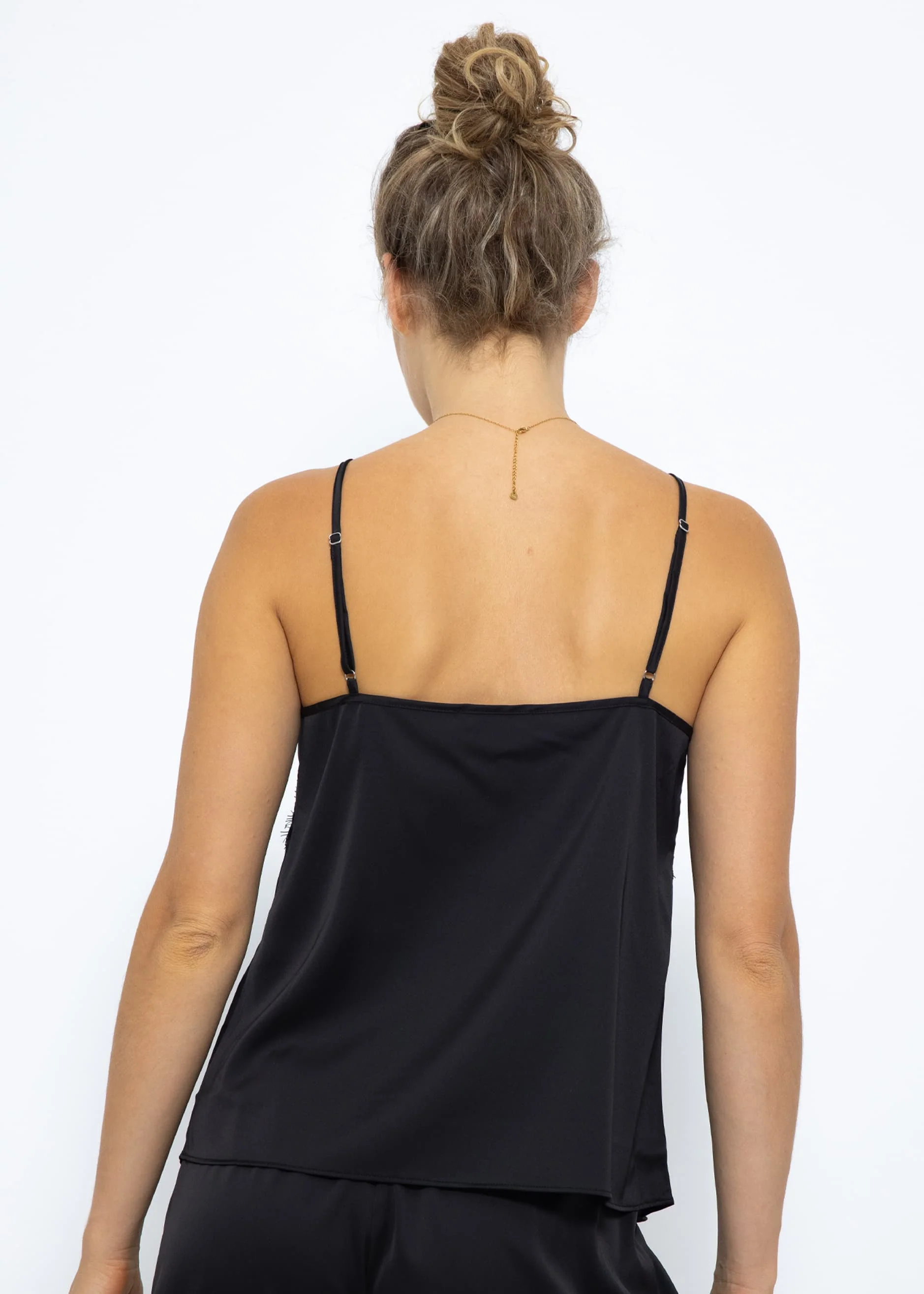 Satin pajama top with lace - black - Image 7
