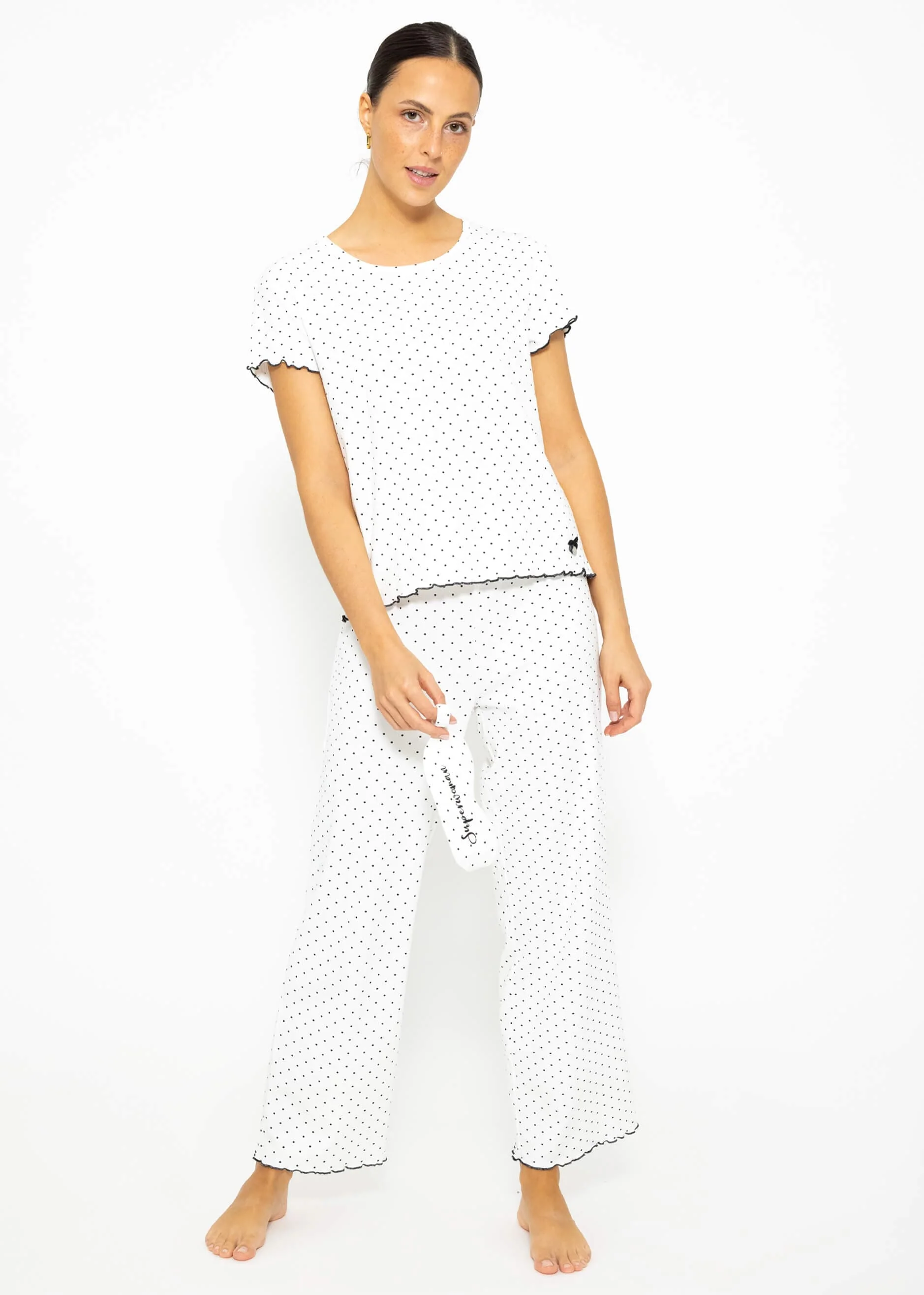Short-sleeved nightshirt with dots - white - Image 4