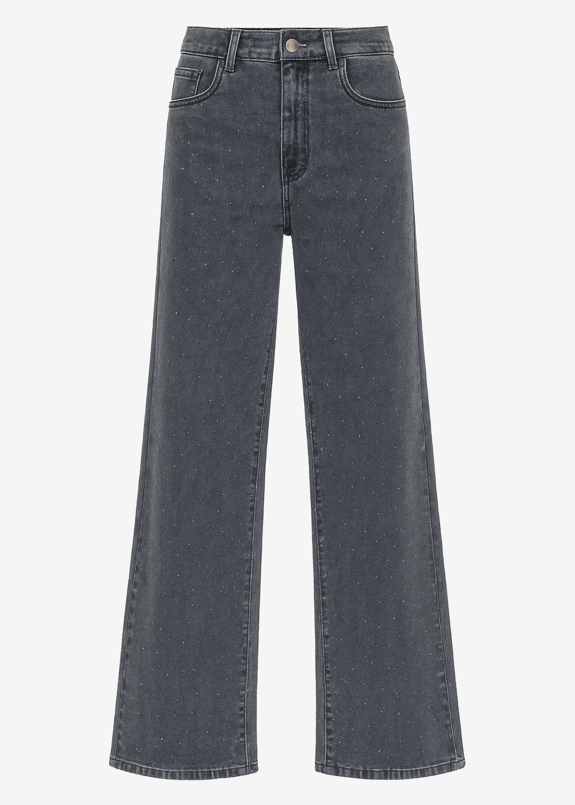 Wide-leg jeans with rhinestones - dark grey - Image 7